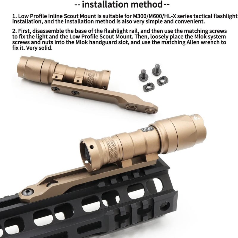 Jmtac Mlok Inline Scout Mount Low Profile Weapon Light Mount Aluminum, for M300 & M600 & HL-X Series Mlok Flashlight Mount - Image 3